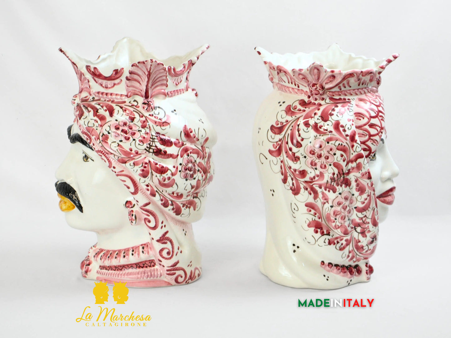 Teste di Moro Ceramica di Caltagirone Afro '600 Bordeaux 37cm