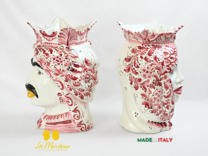 Teste di Moro Ceramica di Caltagirone Afro '600 Bordeaux 37cm