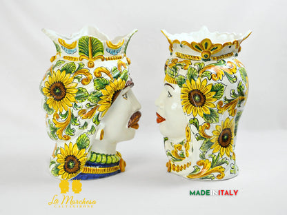 Teste di Moro Ceramica di Caltagirone Girasoli 37cm