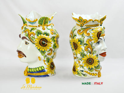 Teste di Moro Ceramica di Caltagirone Girasoli 37cm