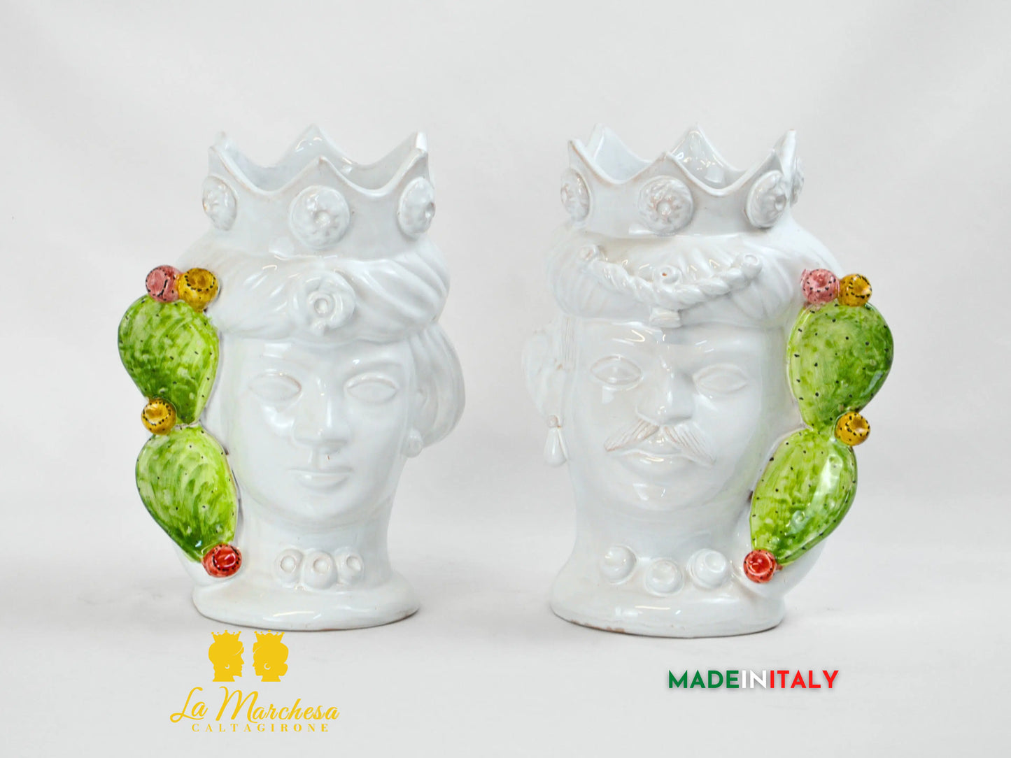 Teste di Moro Bianco Fichi D'India in Ceramica di Caltagirone 27cm