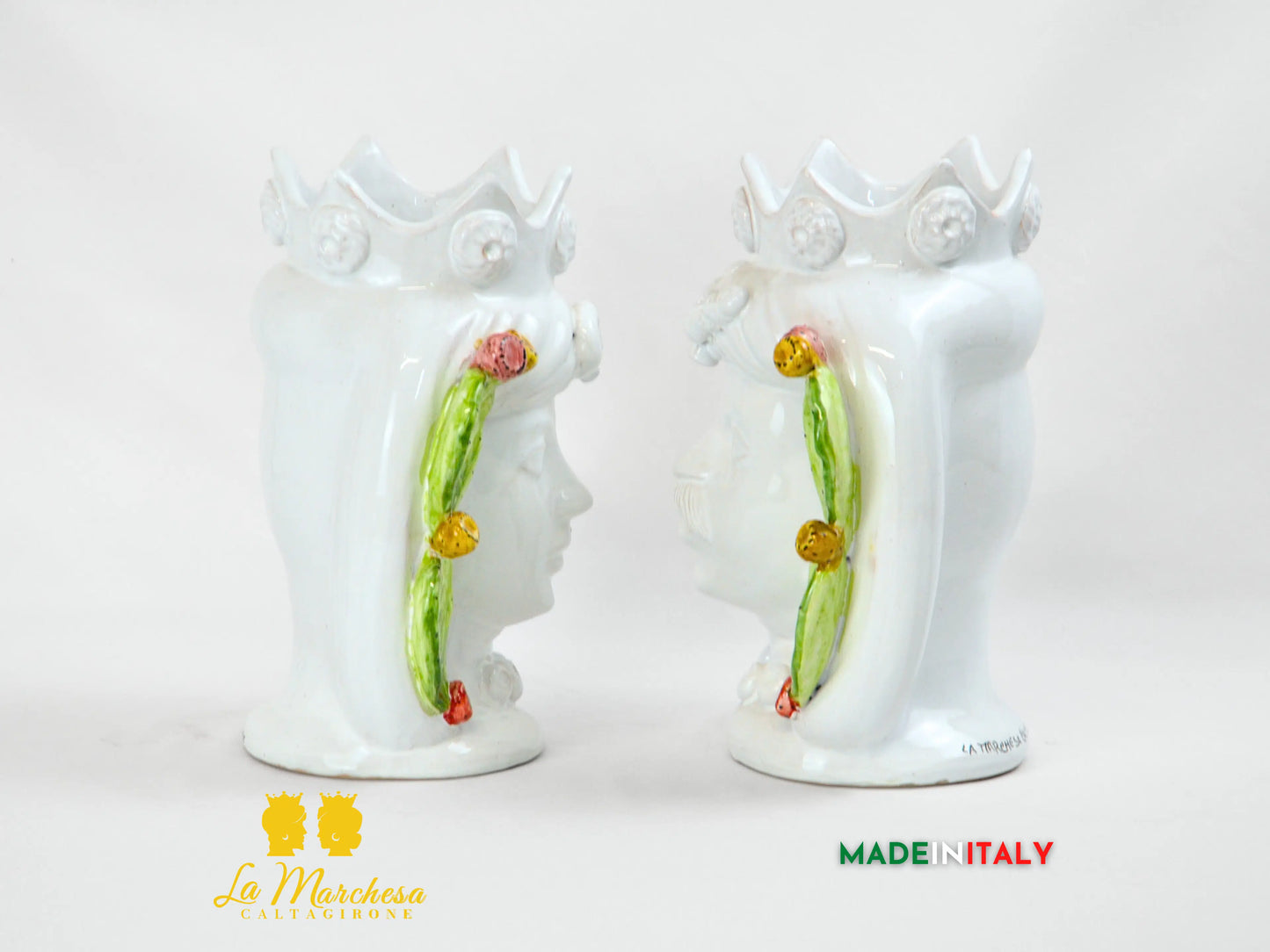 Teste di Moro Bianco Fichi D'India in Ceramica di Caltagirone 27cm