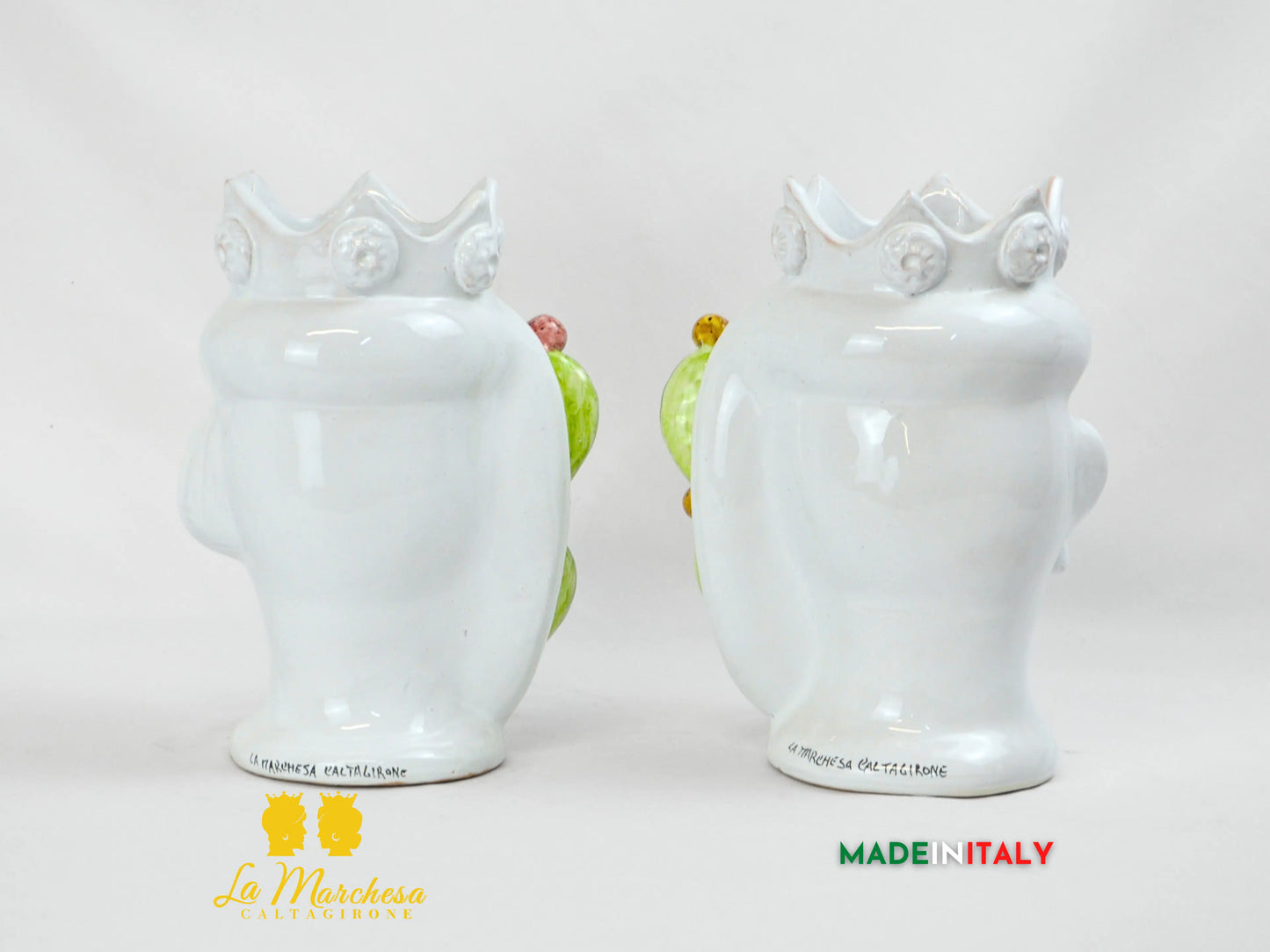 Teste di Moro Bianco Fichi D'India in Ceramica di Caltagirone 27cm