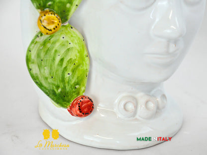 Teste di Moro Bianco Fichi D'India in Ceramica di Caltagirone 27cm