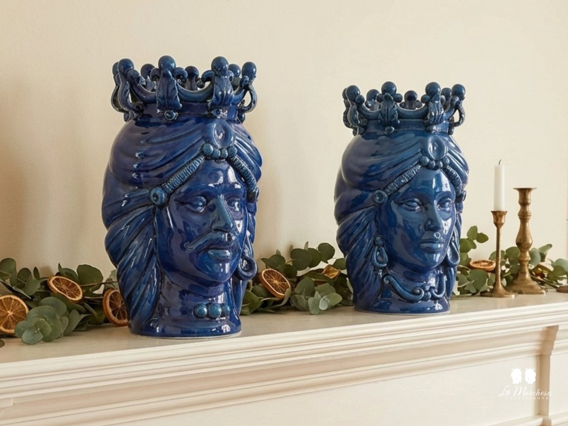 Teste di Moro Blu Corona Ceramica di Caltagirone 28cm