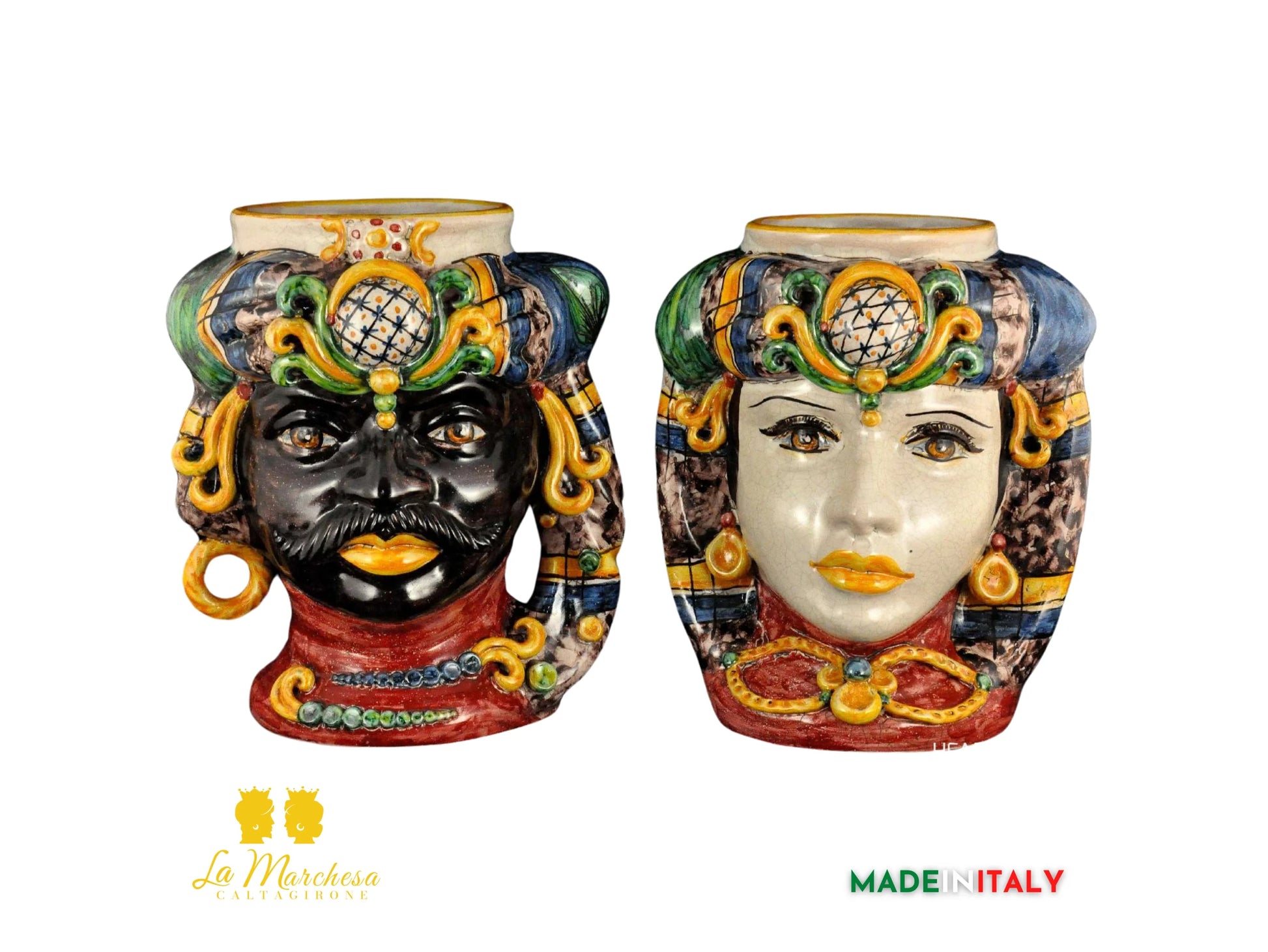 Teste di Moro Classiche in Ceramica di Caltagirone H28 - Vari Modelli