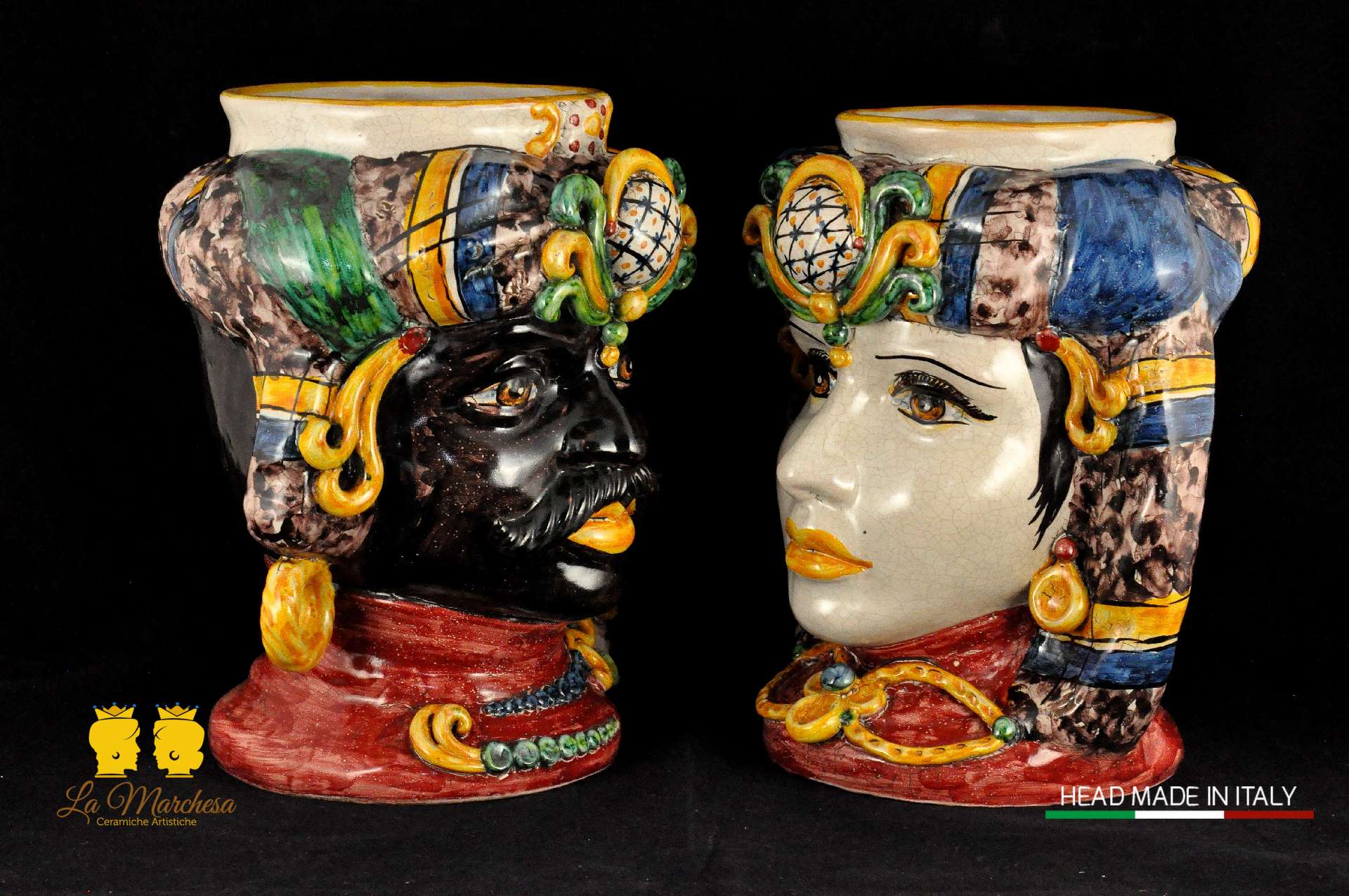 Teste di Moro Classiche in Ceramica di Caltagirone H28 - Vari Modelli