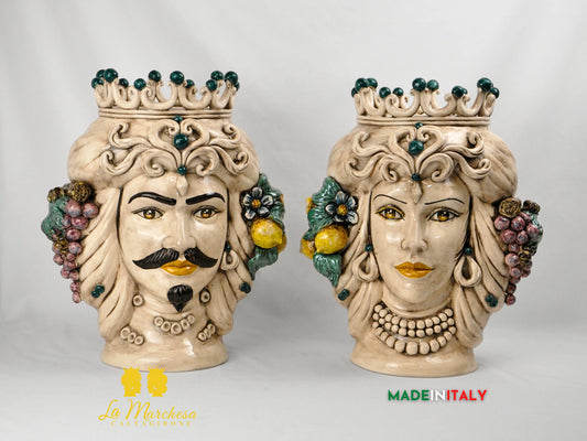 Teste di Moro Corona e Frutta in Ceramica di Caltagirone – 44 cm