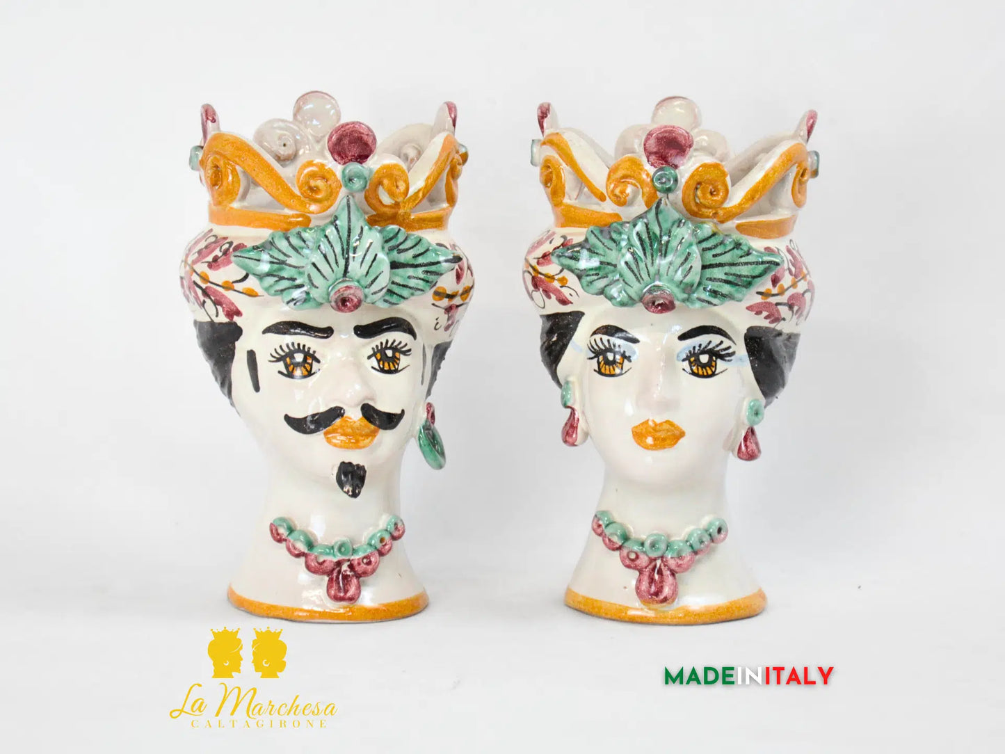 Teste di Moro in Ceramica di Caltagirone Corona 600 Bordeaux 18cm