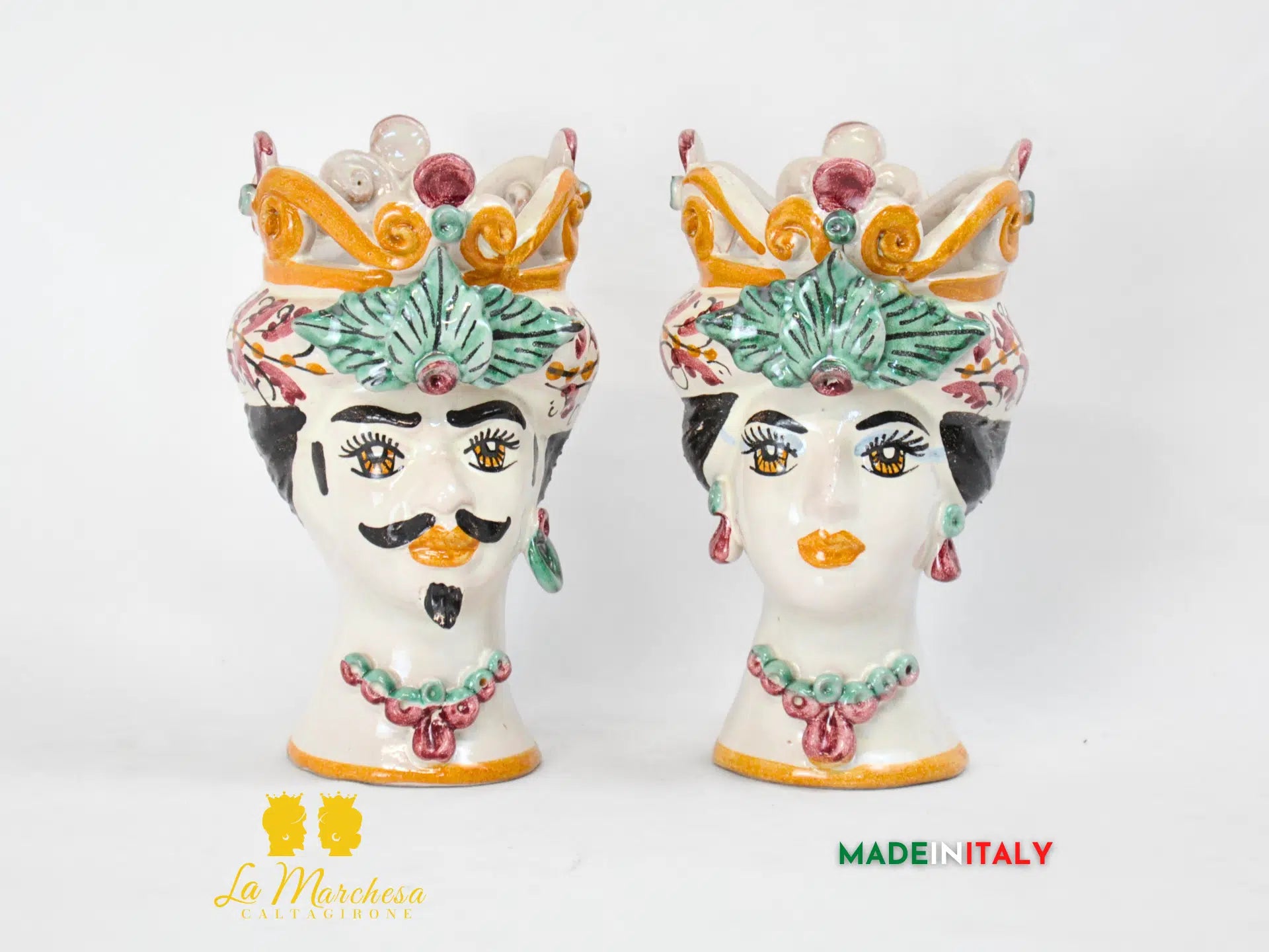 Teste di Moro in Ceramica di Caltagirone Corona 600 Bordeaux 18cm