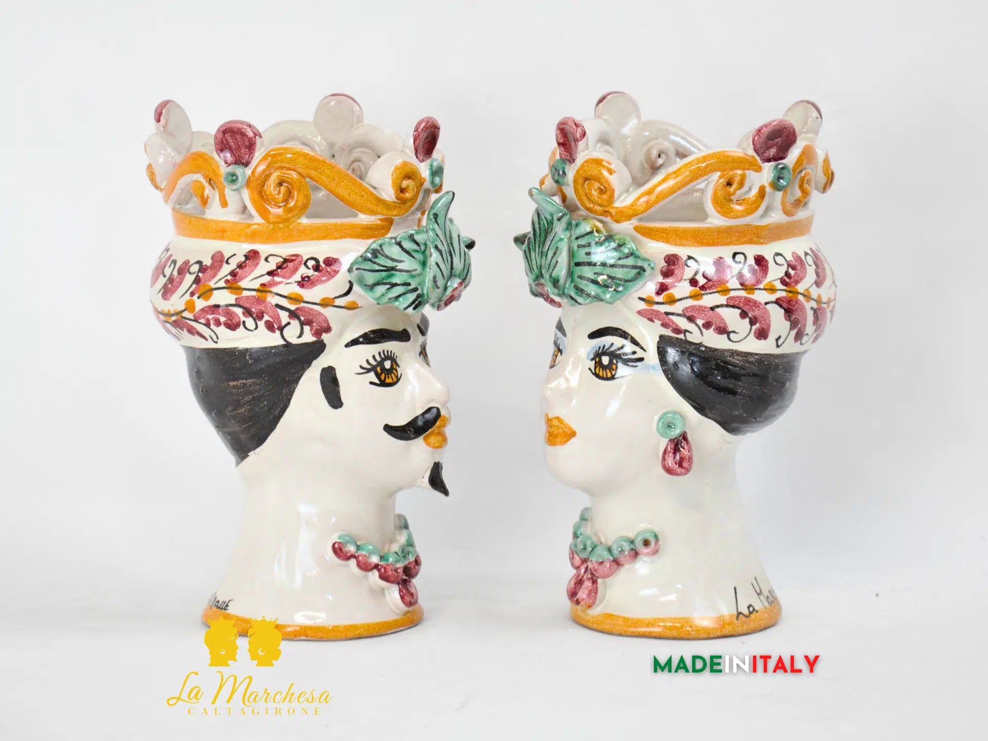 Teste di Moro in Ceramica di Caltagirone Corona 600 Bordeaux 18cm