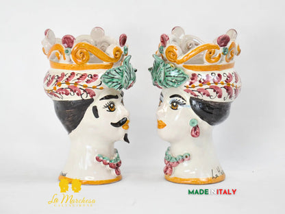 Teste di Moro in Ceramica di Caltagirone Corona 600 Bordeaux 18cm