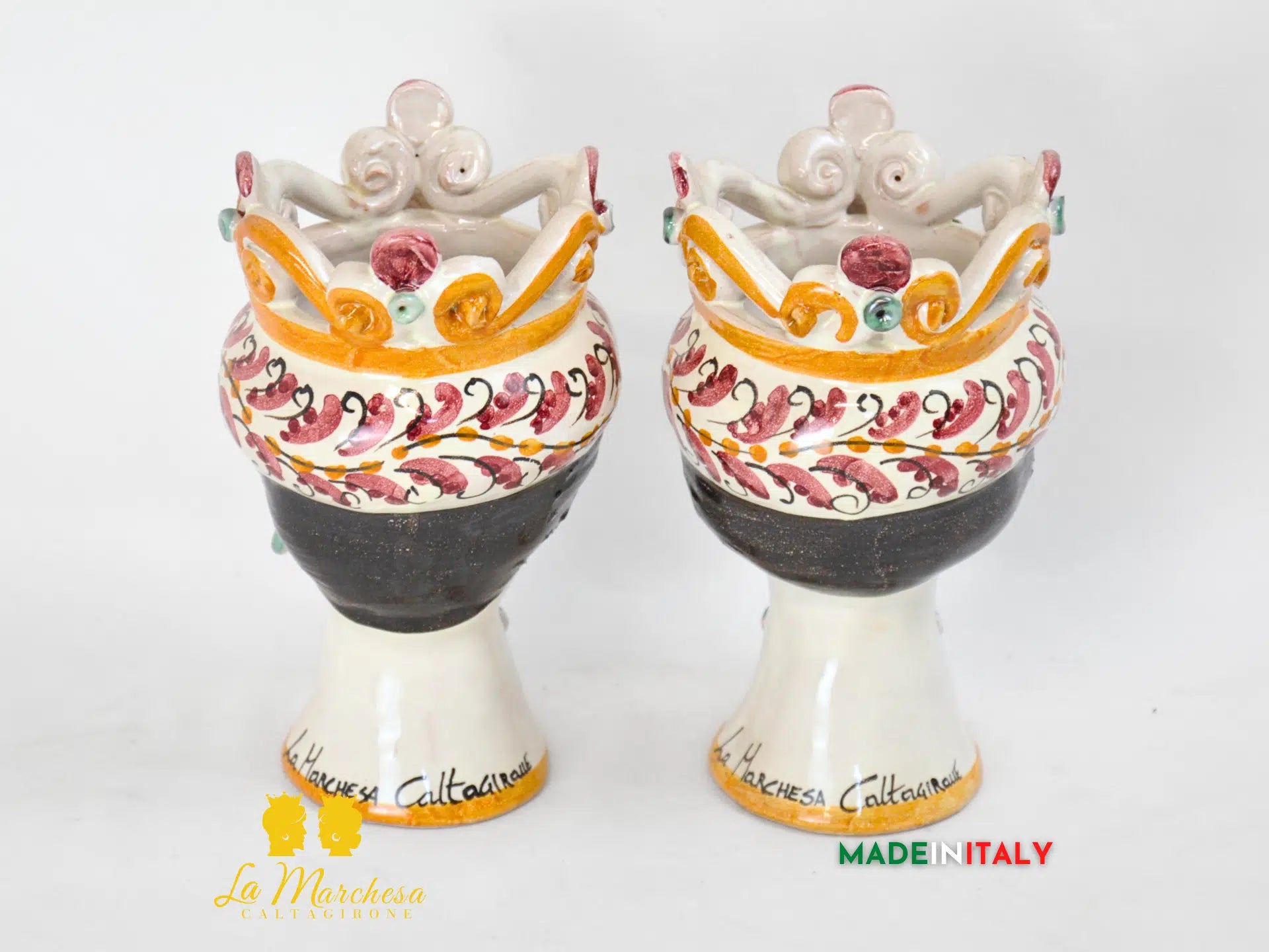 Teste di Moro in Ceramica di Caltagirone Corona 600 Bordeaux 18cm