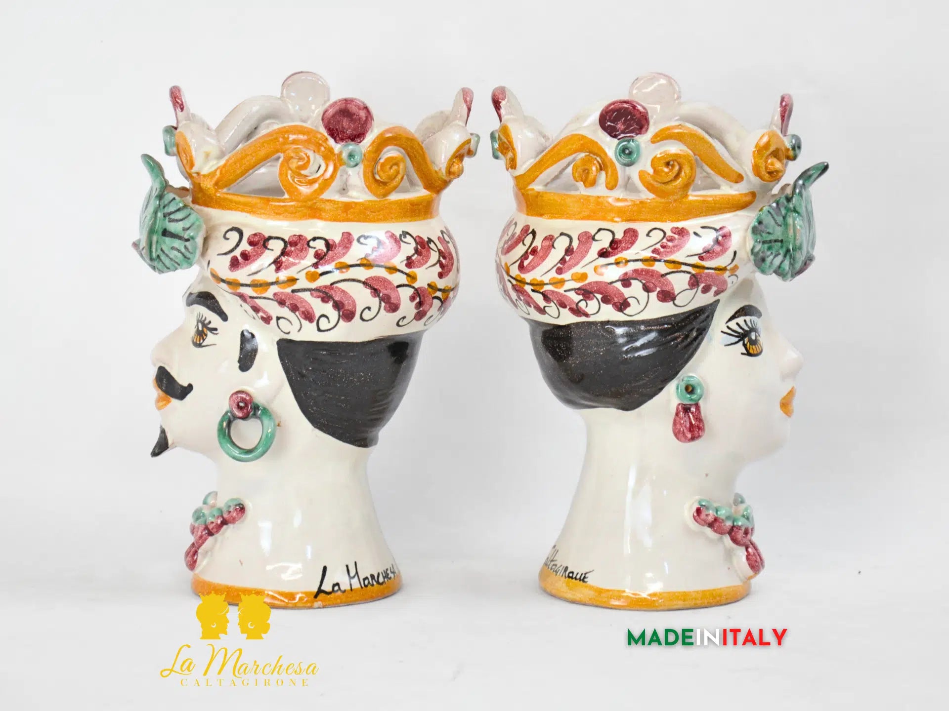 Teste di Moro in Ceramica di Caltagirone Corona 600 Bordeaux 18cm