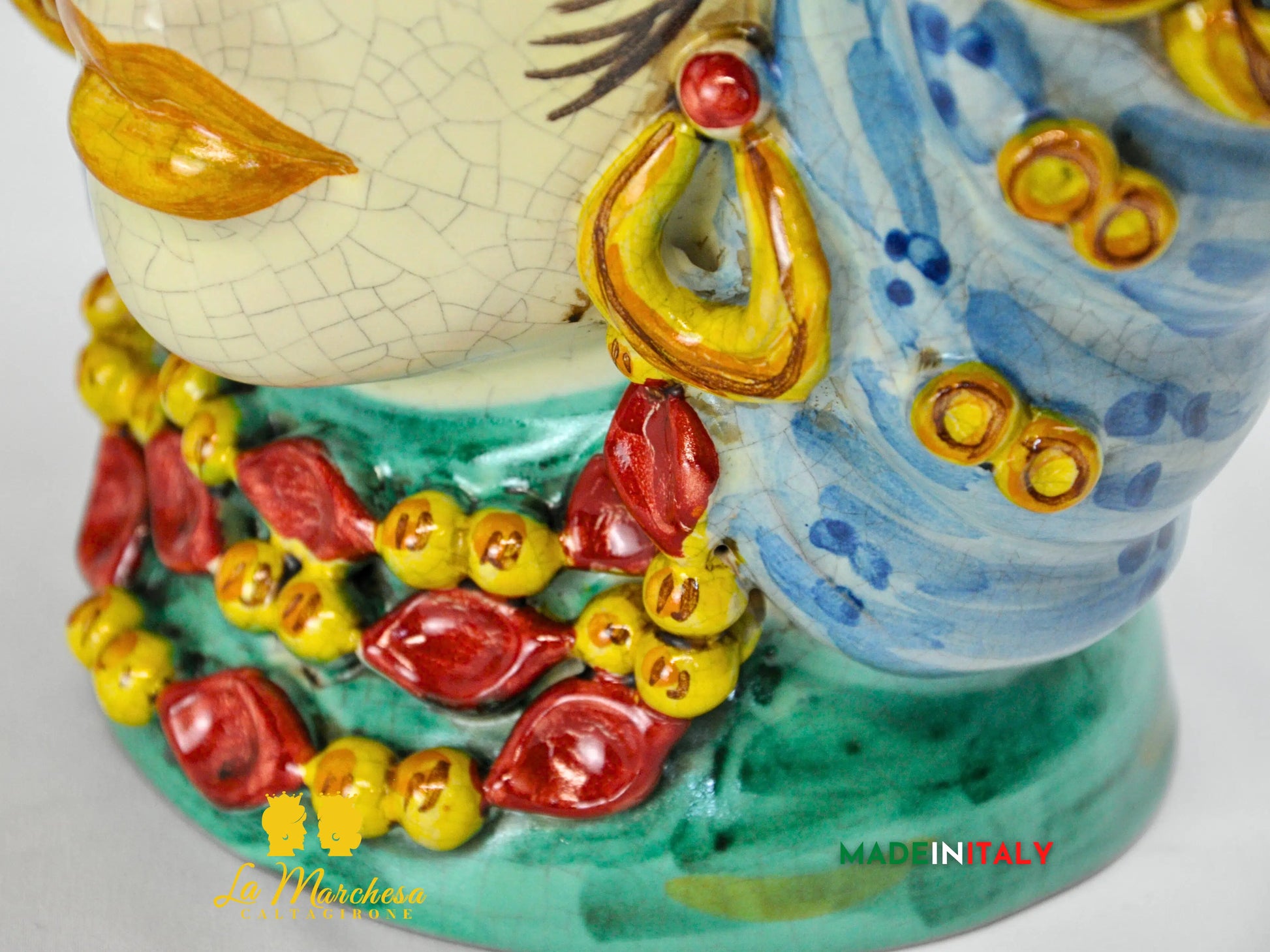 Teste di Moro in Ceramica di Caltagirone turbante verde rame celeste 30cm