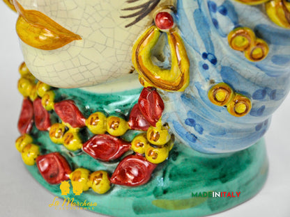Teste di Moro in Ceramica di Caltagirone turbante verde rame celeste 30cm