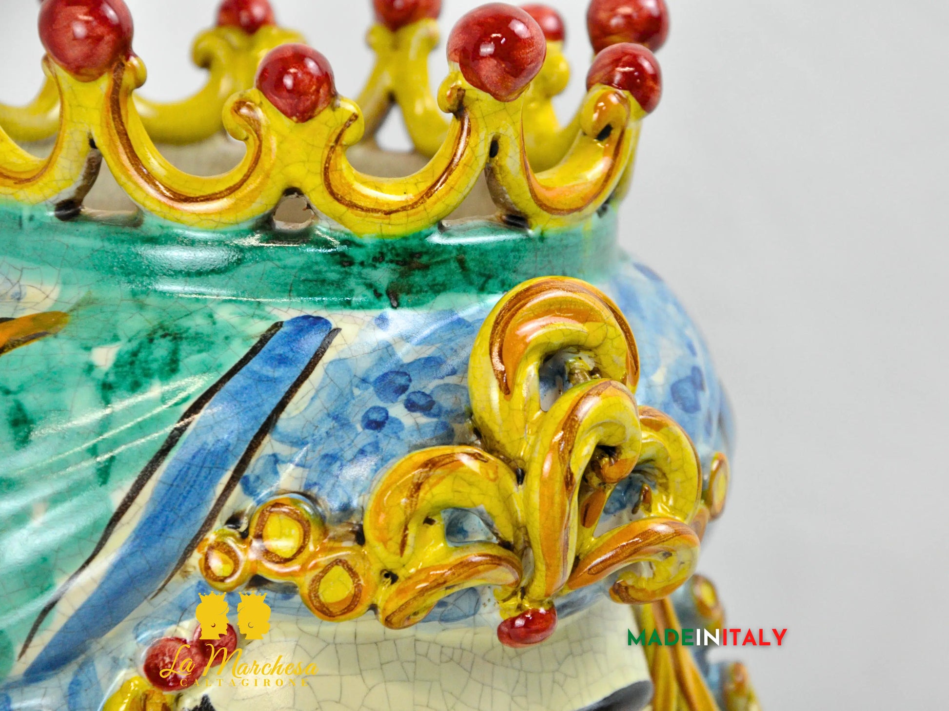 Teste di Moro in Ceramica di Caltagirone turbante verde rame celeste 30cm