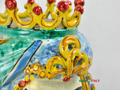 Teste di Moro in Ceramica di Caltagirone turbante verde rame celeste 30cm