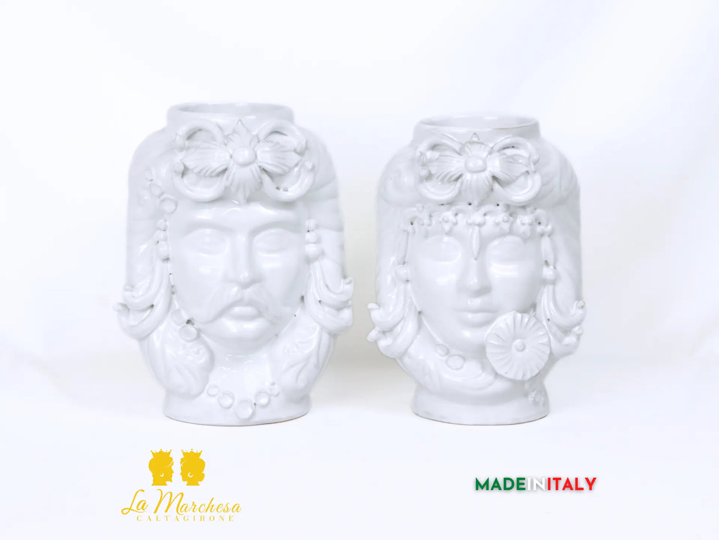 Teste di Moro Monocolore in Ceramica di Caltagirone bianche 25