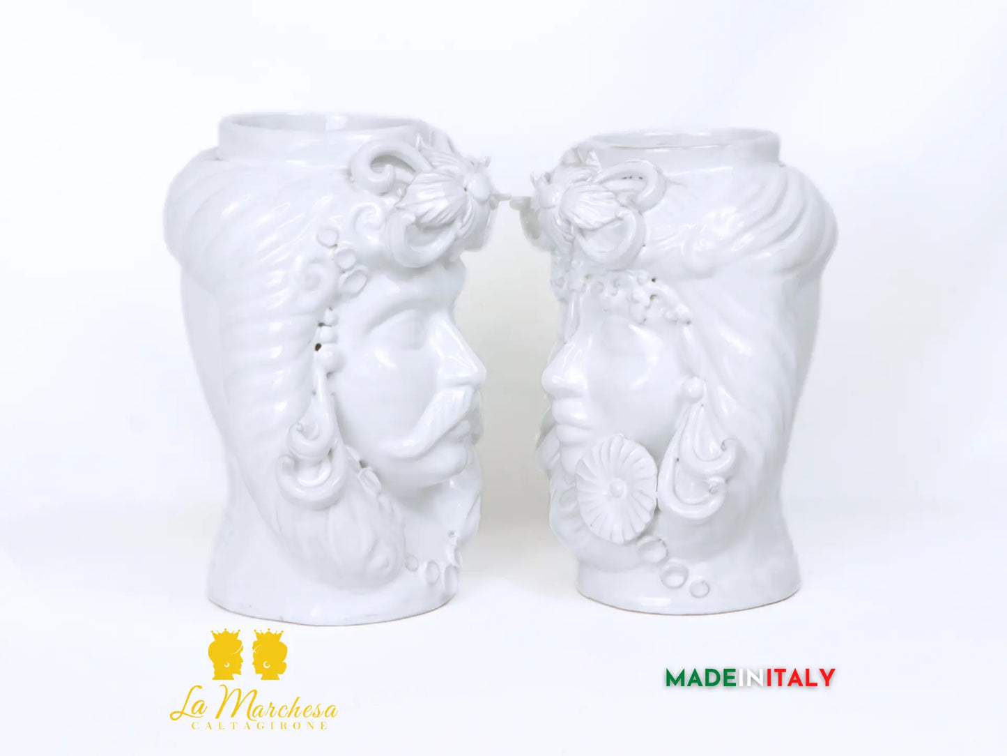 Teste di Moro Monocolore in Ceramica di Caltagirone bianche