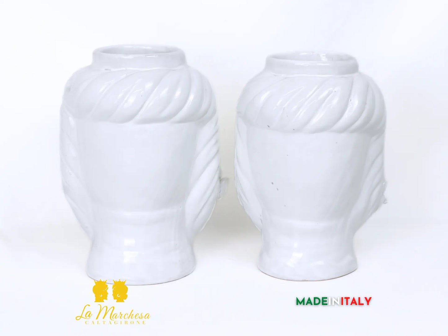 Teste di Moro Monocolore in Ceramica di Caltagirone bianche