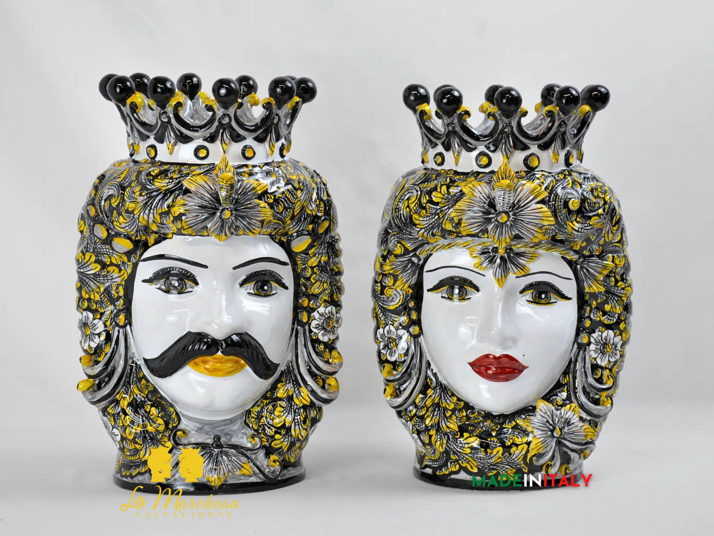 Teste di Moro ceramica di Caltagirone classiche Nero Giallo - varie misure