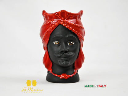 Teste di Moro Satinato in Ceramica di Caltagirone 15cm - Colori Assortiti