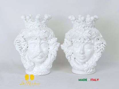 Teste di Moro in Ceramica di Caltagirone bianche frutta