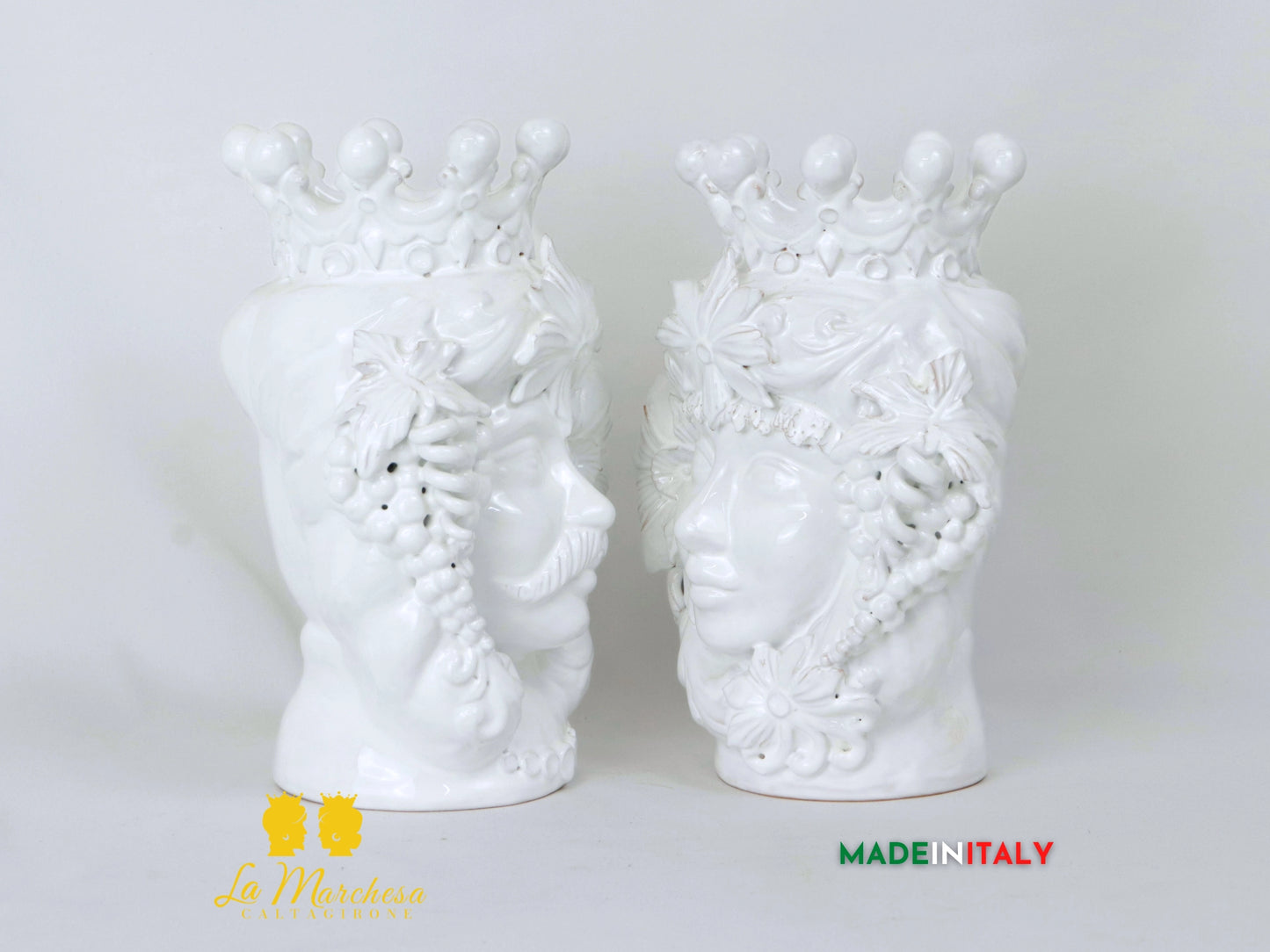 Teste di Moro in Ceramica di Caltagirone bianche frutta
