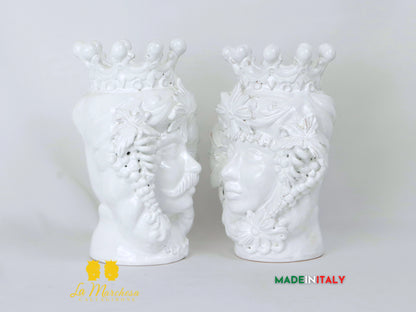 Teste di Moro in Ceramica di Caltagirone bianche frutta