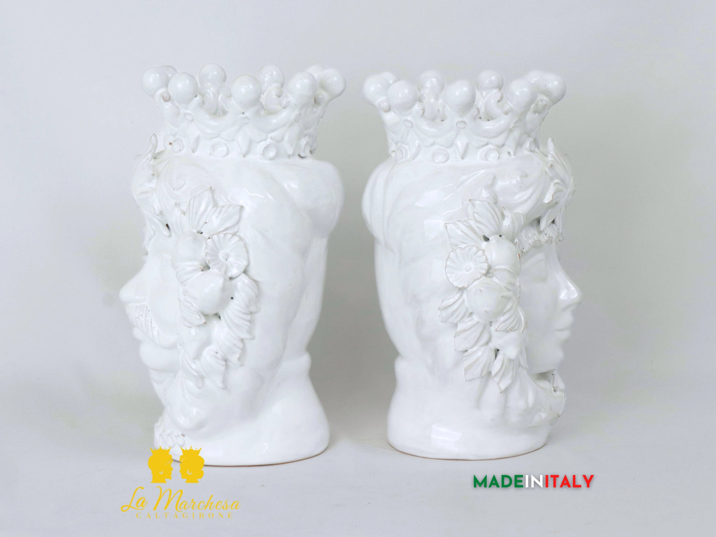 Teste di Moro in Ceramica di Caltagirone bianche frutta