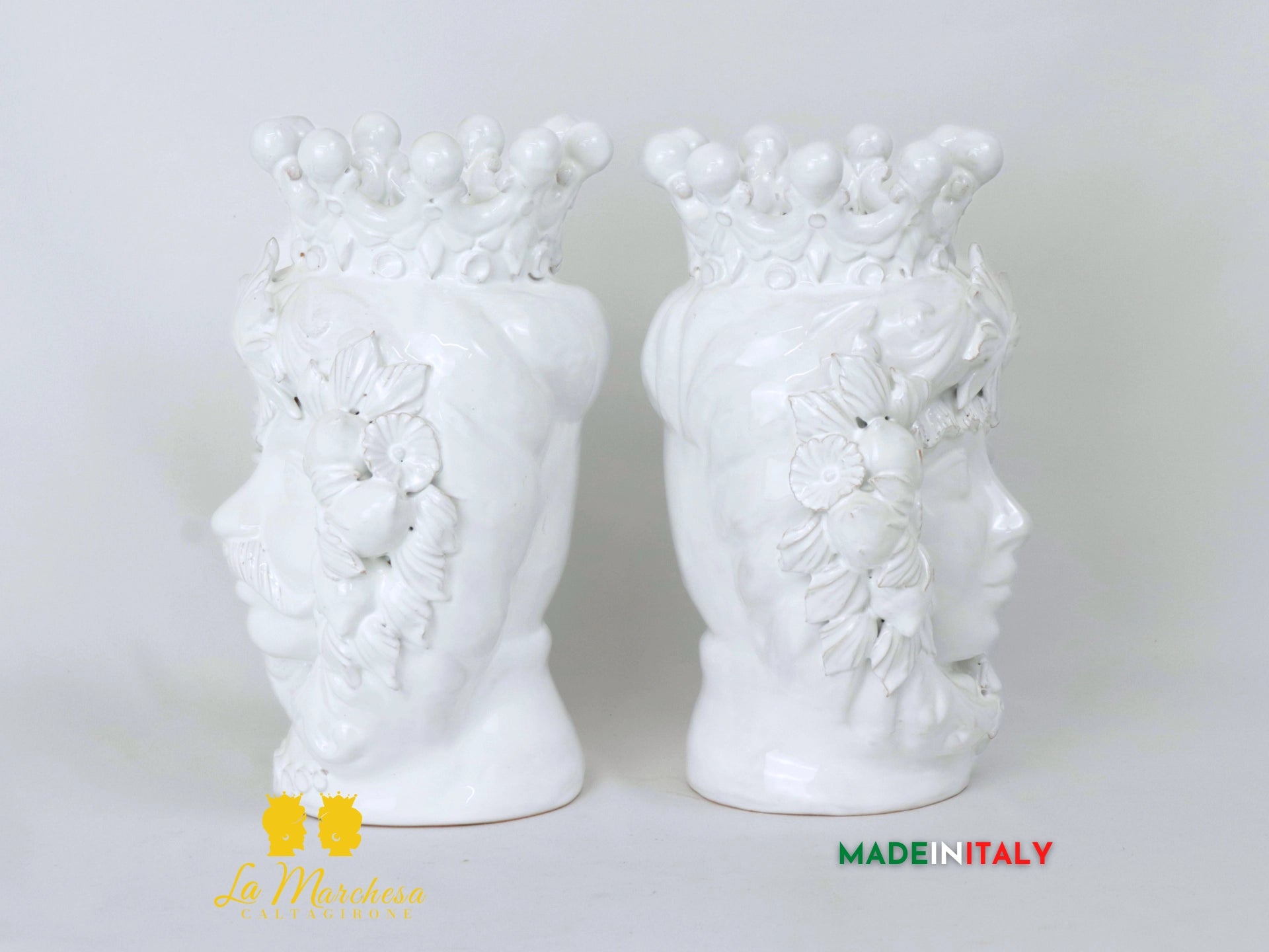Teste di Moro in Ceramica di Caltagirone bianche frutta