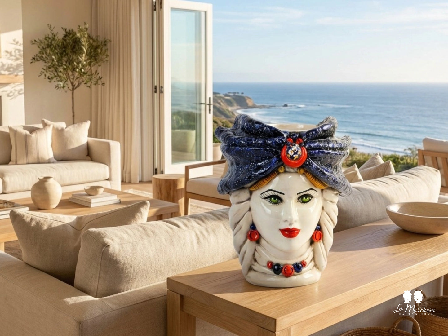 Teste di Moro Turbante Blu Ceramica di Caltagirone 26cm