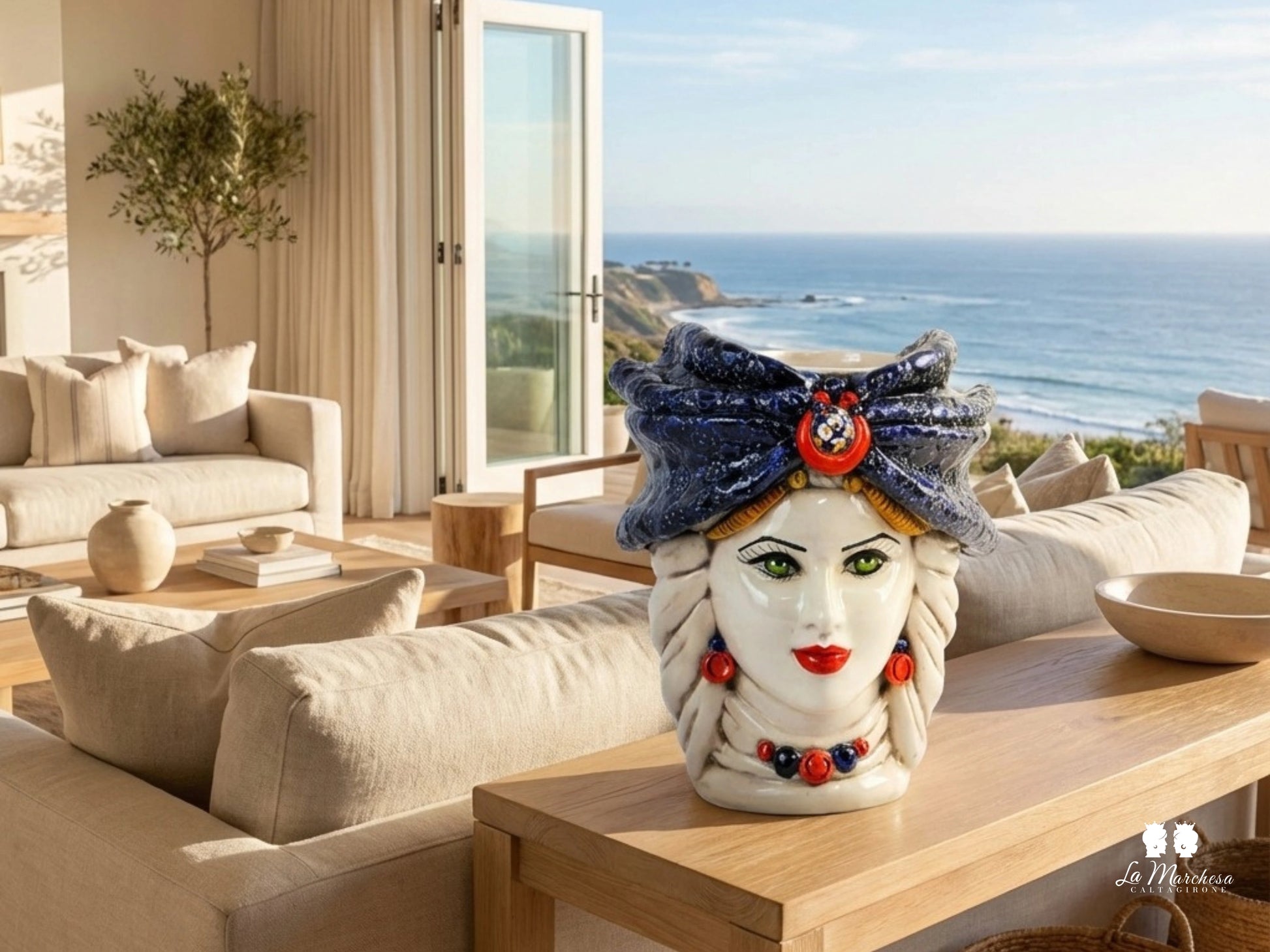 Teste di Moro Turbante Blu Ceramica di Caltagirone 26cm