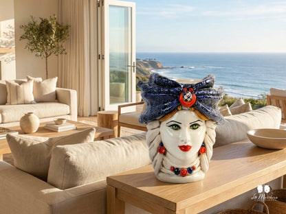 Teste di Moro Turbante Blu Ceramica di Caltagirone 26cm