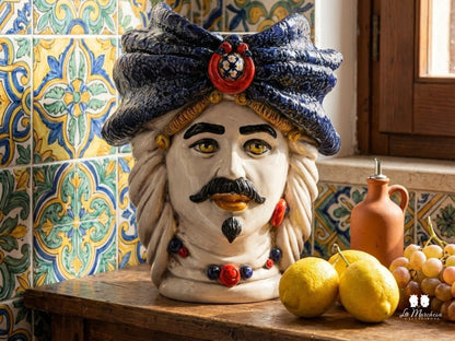 Teste di Moro Turbante Blu Ceramica di Caltagirone 26cm