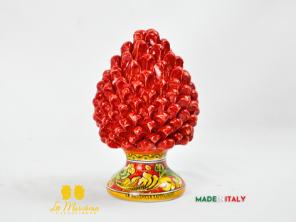 Pigna Siciliana Artigianale Rosso in Ceramica di Caltagirone Base Ornato - Varie Misure