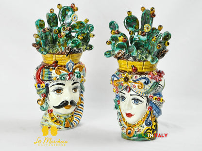 Teste di Moro Cesto Fichi D'India in Ceramica di Caltagirone 31cm