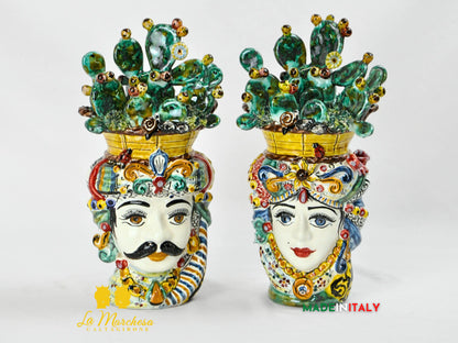 Teste di Moro Cesto Fichi D'India in Ceramica di Caltagirone 31cm