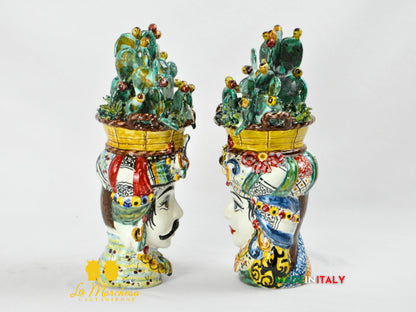 Teste di Moro Cesto Fichi D'India in Ceramica di Caltagirone 31cm