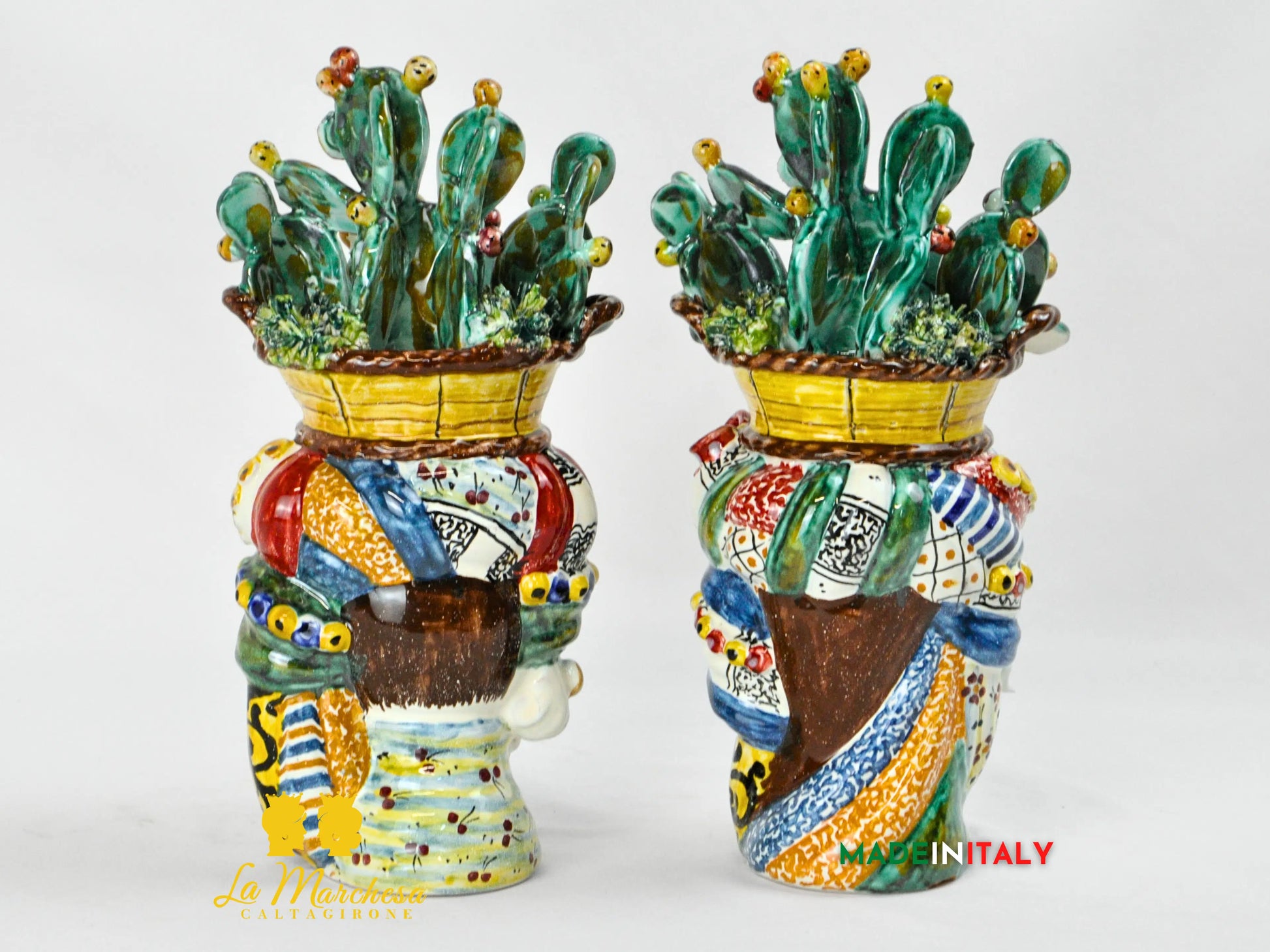 Teste di Moro Cesto Fichi D'India in Ceramica di Caltagirone 31cm