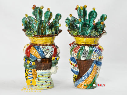 Teste di Moro Cesto Fichi D'India in Ceramica di Caltagirone 31cm