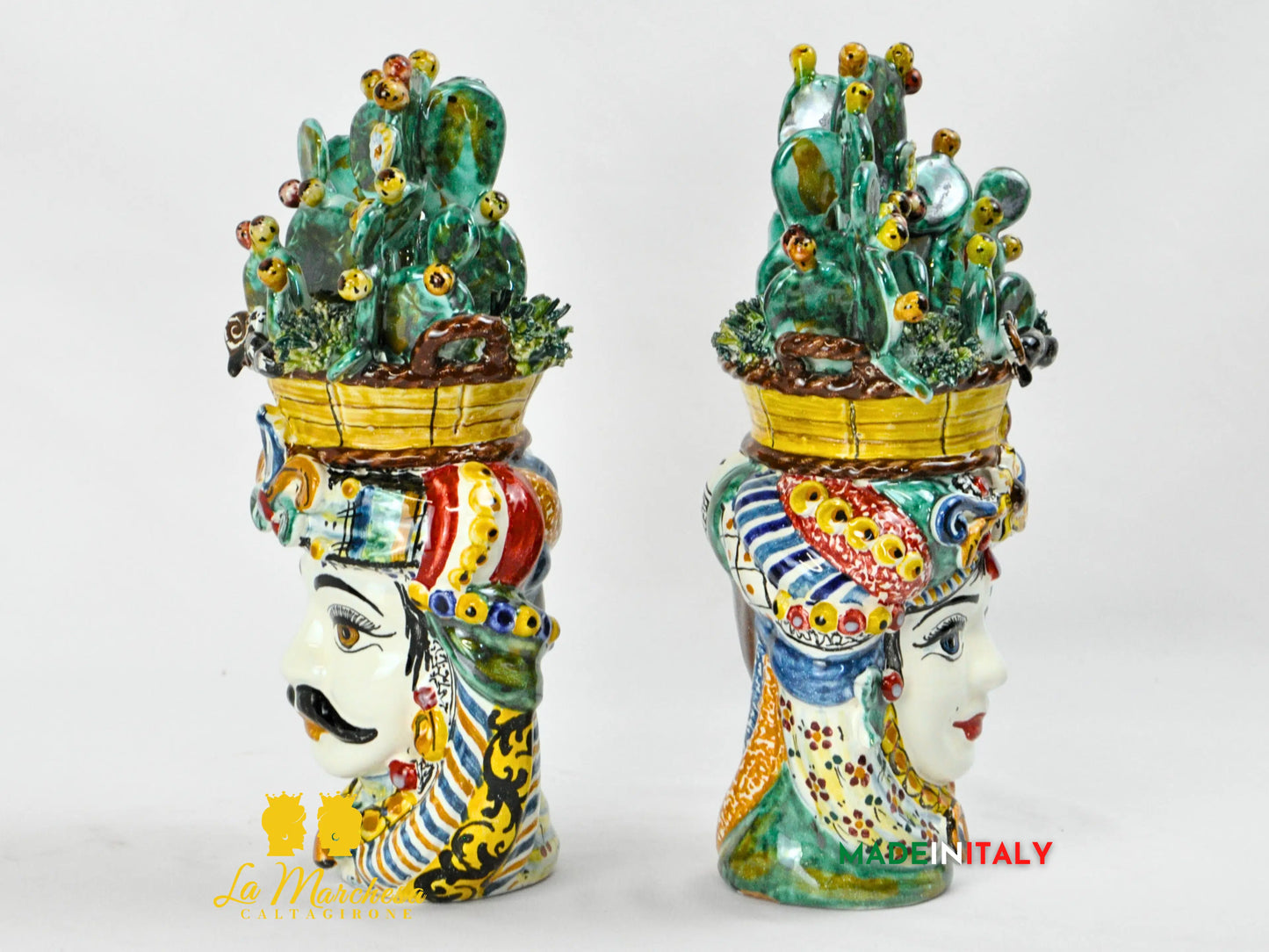 Teste di Moro Cesto Fichi D'India in Ceramica di Caltagirone 31cm