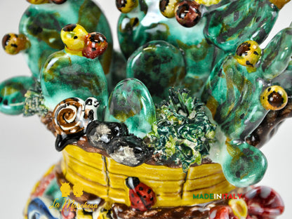 Teste di Moro Cesto Fichi D'India in Ceramica di Caltagirone 31cm