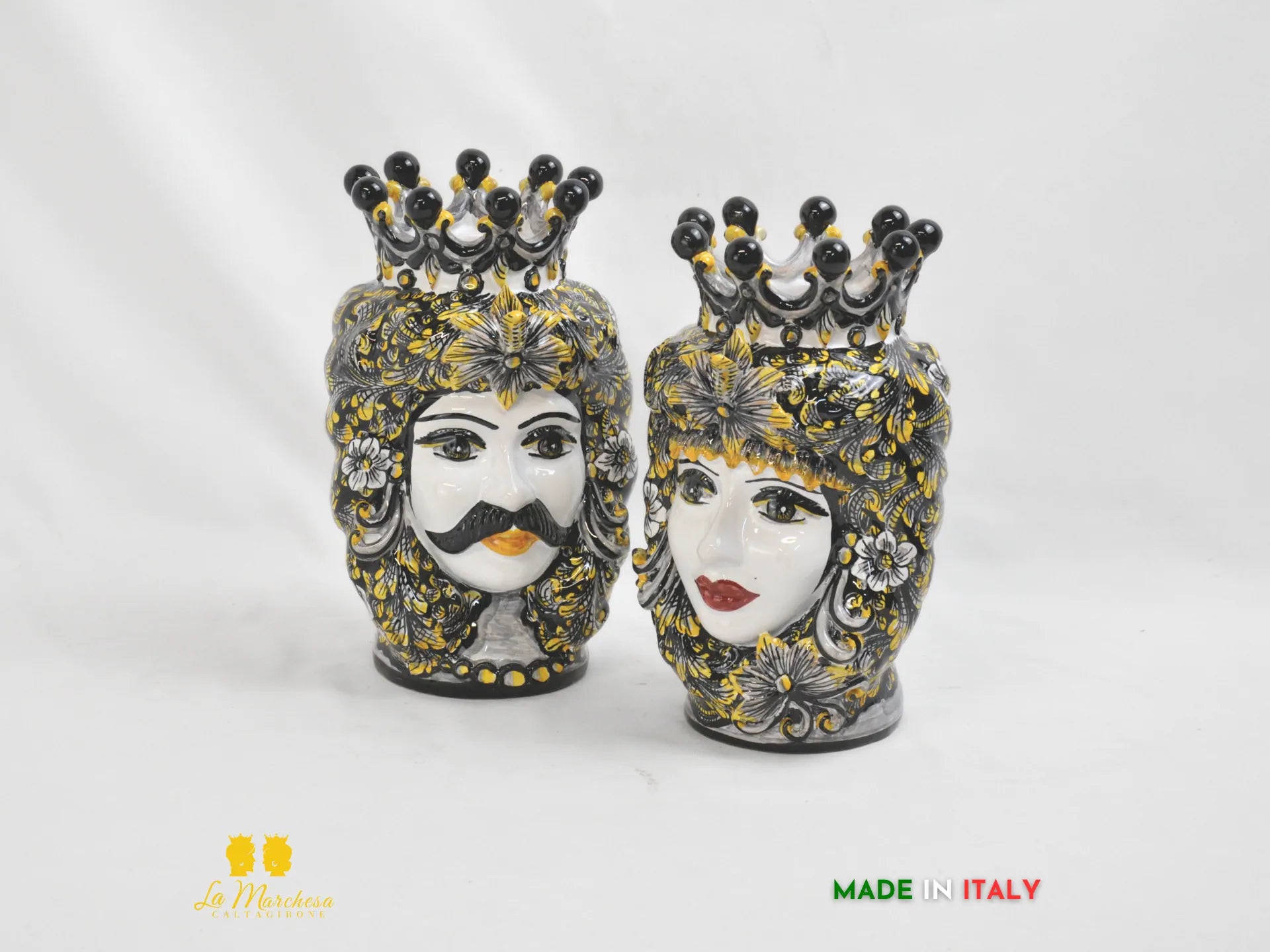 Teste di Moro ceramica di Caltagirone classiche Nero Giallo altezza 25cm