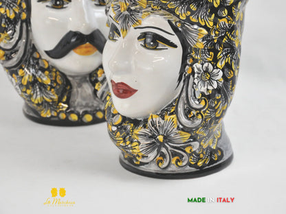 Teste di Moro ceramica di Caltagirone classiche Nero Giallo