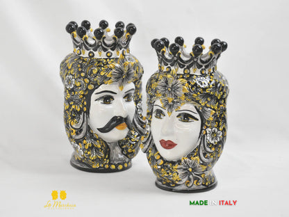 Teste di Moro ceramica di Caltagirone classiche Nero Giallo - altezza 28