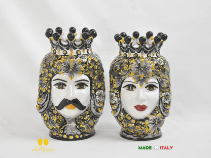 Teste di Moro ceramica di Caltagirone classiche Nero Giallo - altezza 37