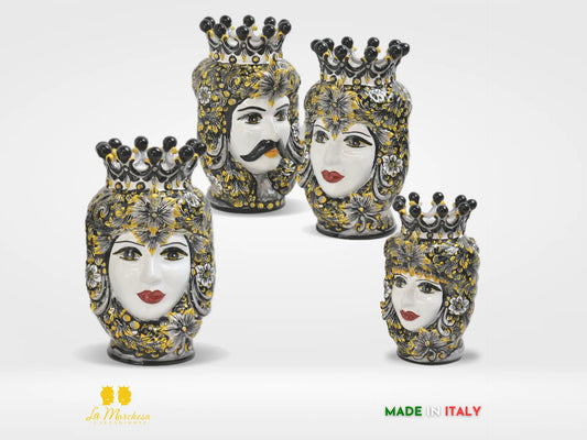 Teste di Moro ceramica di Caltagirone classiche Nero Giallo - varie misure