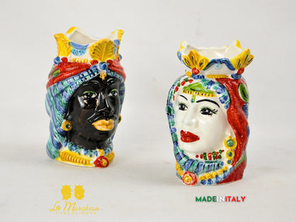 Teste di Moro in Ceramica di Caltagirone Decorate 13cm - Vari Modelli